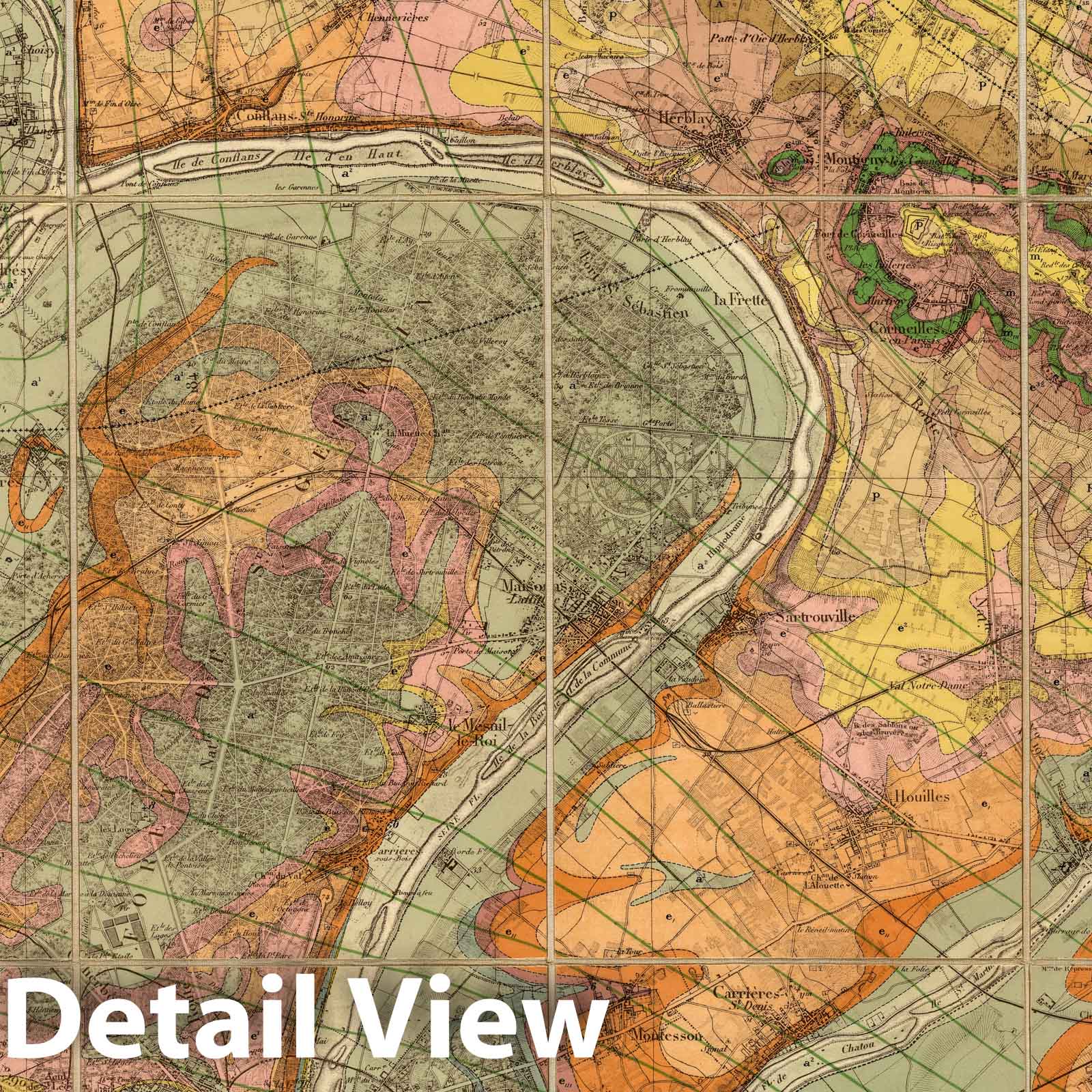 Paris and Surroundings, France - Geological Map, 1890