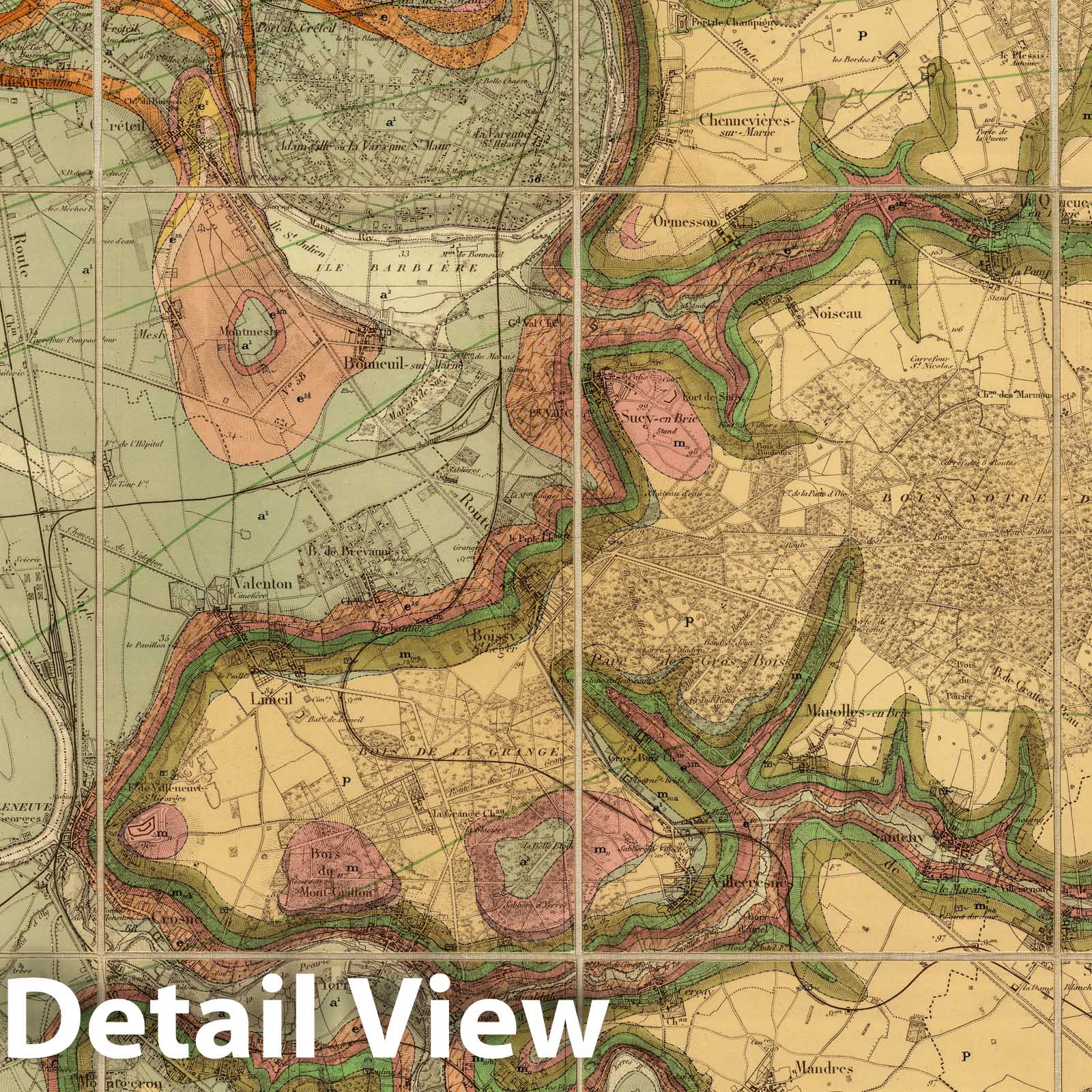 Paris and Environs, France - Geologic Map, 1890