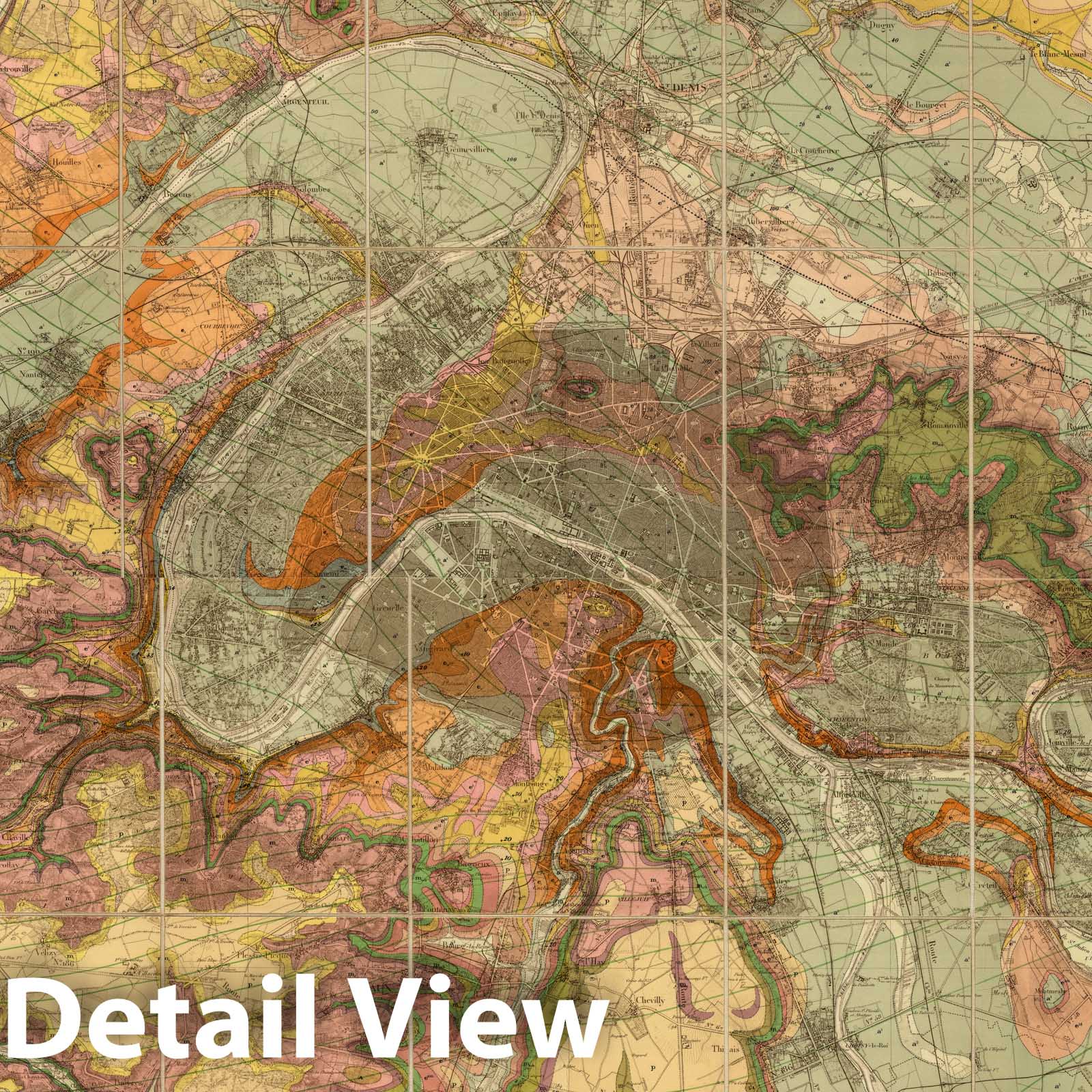 Paris and Its Environs - Geologic Map, 1890 - Historical Map Reproduction