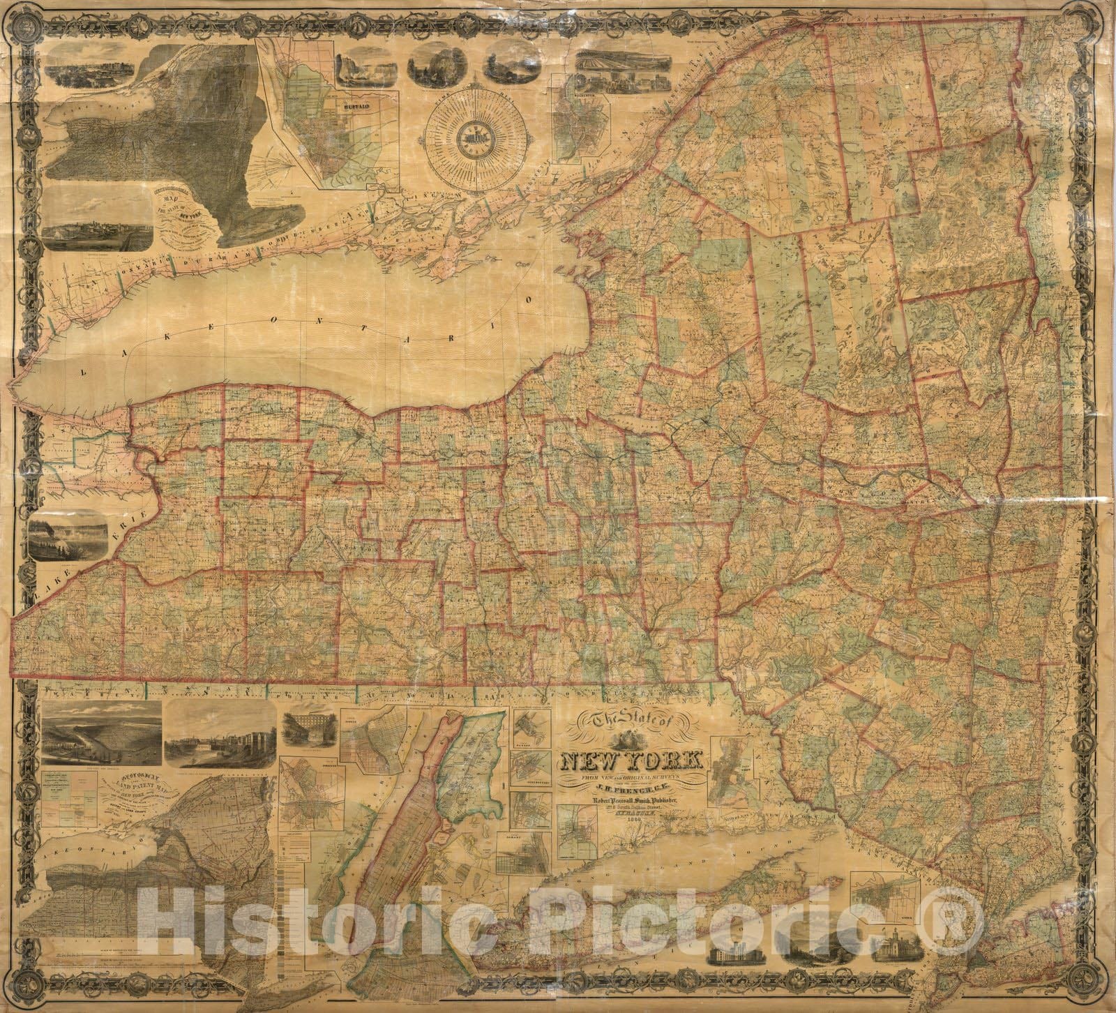 Historic Map : Wall Map, State of New York. 1860 - Vintage Wall Art
