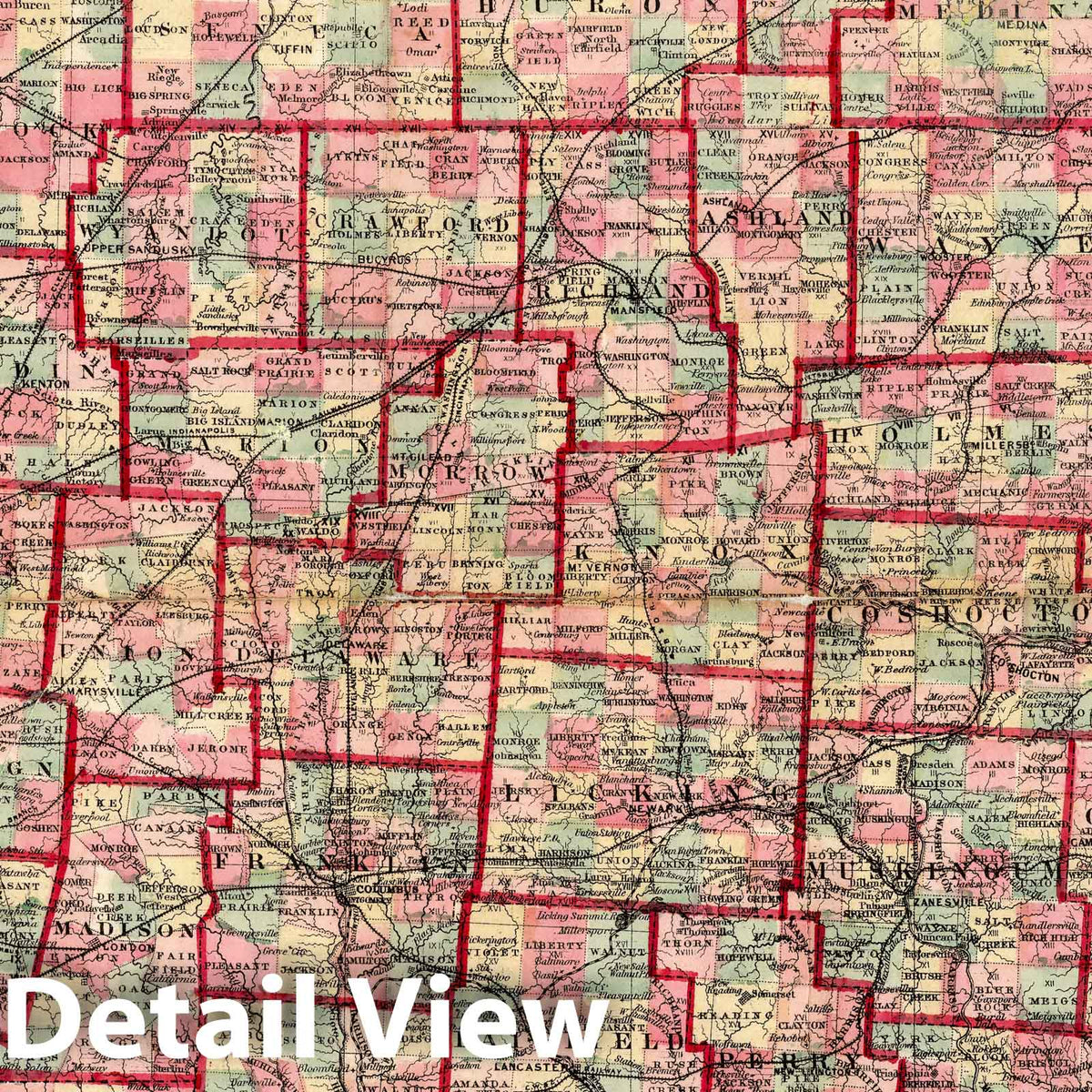Ohio 1870 Historical Map Print - Hand-Colored Lithograph Reproduction