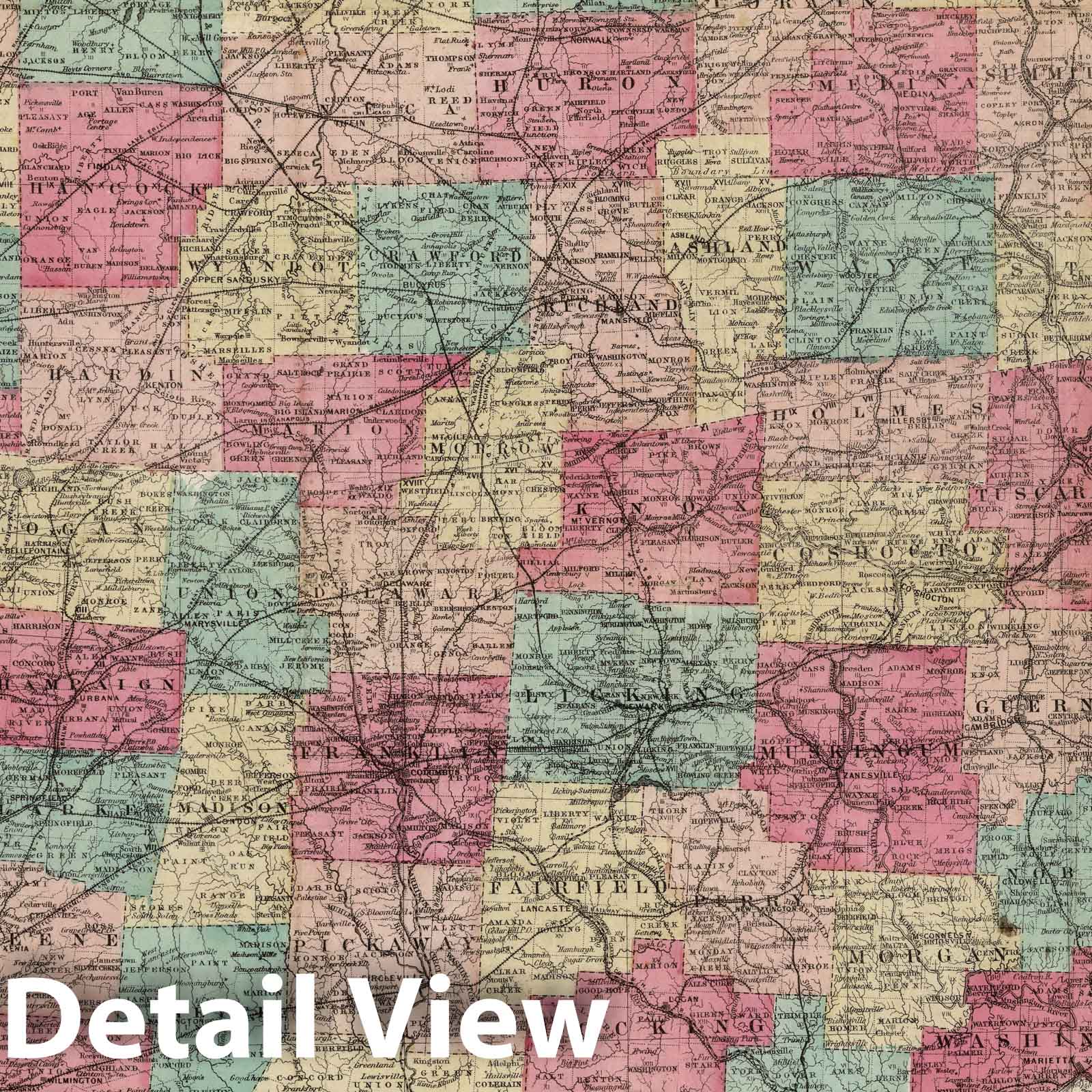 Ohio, 1875 - Historical Map Print with Railroad Routes