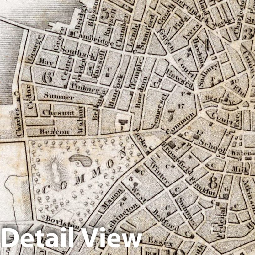 Boston, Massachusetts - Road Map, 1837 - Historical Map Print