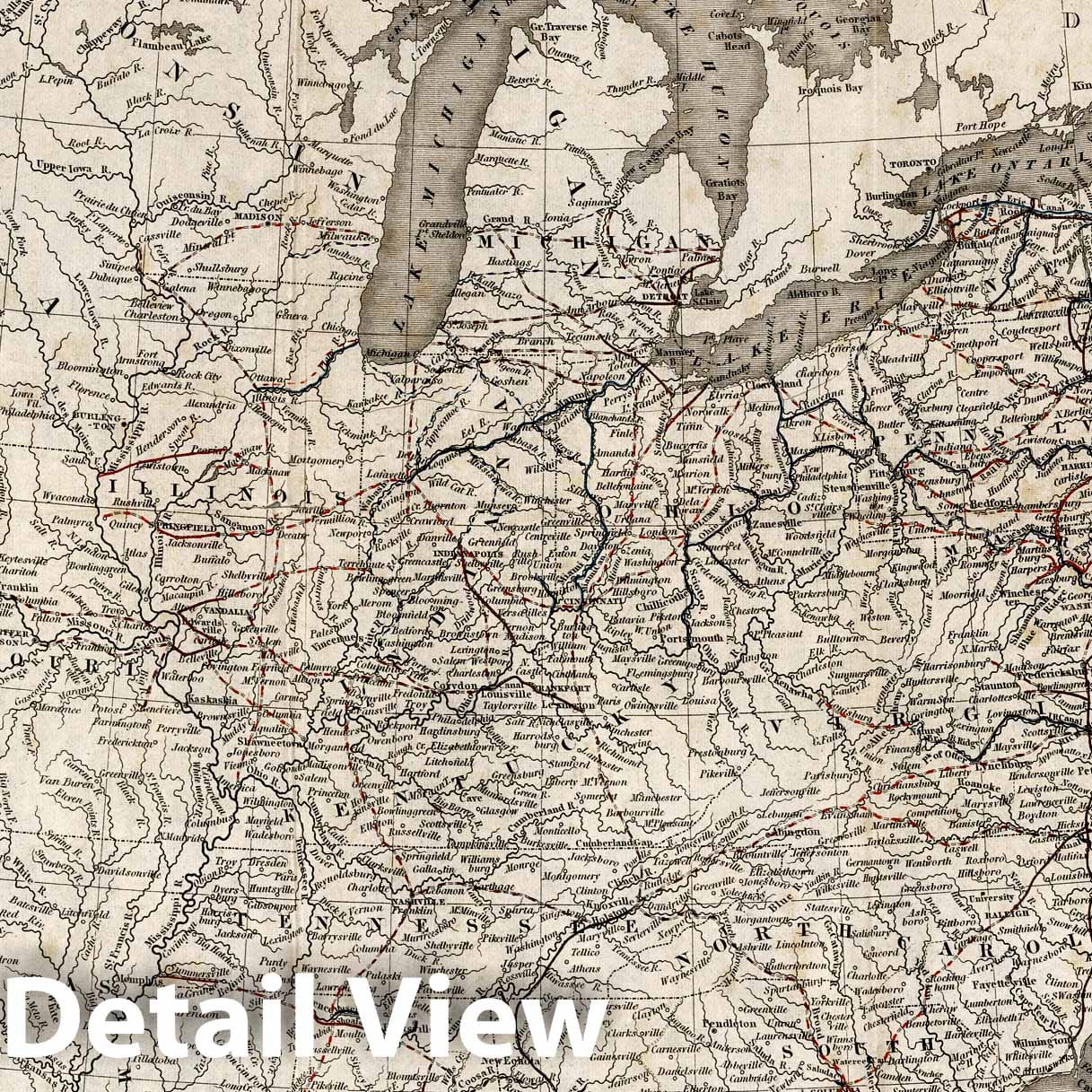 Historic Wall Map : Map of the canals & railroads of the United States, 1840 - Vintage Wall Art