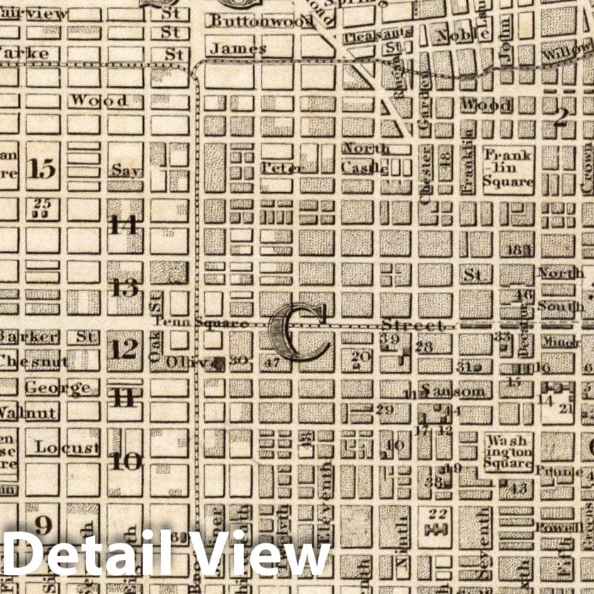 Philadelphia Pennsylvania - Road Map, 1844 - Historical Map Print