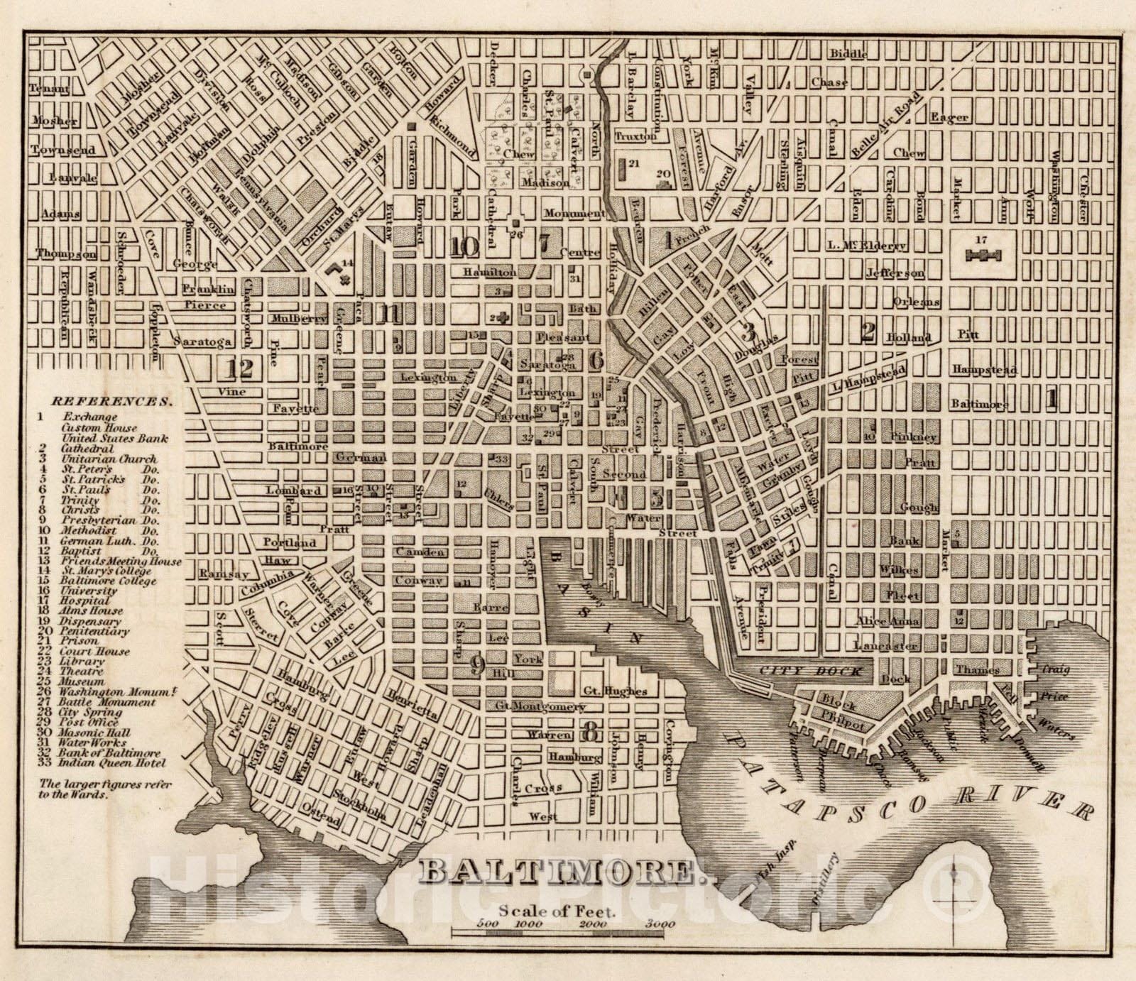 Historic Map : Guide Book, Baltimore 1844 - Vintage Wall Art