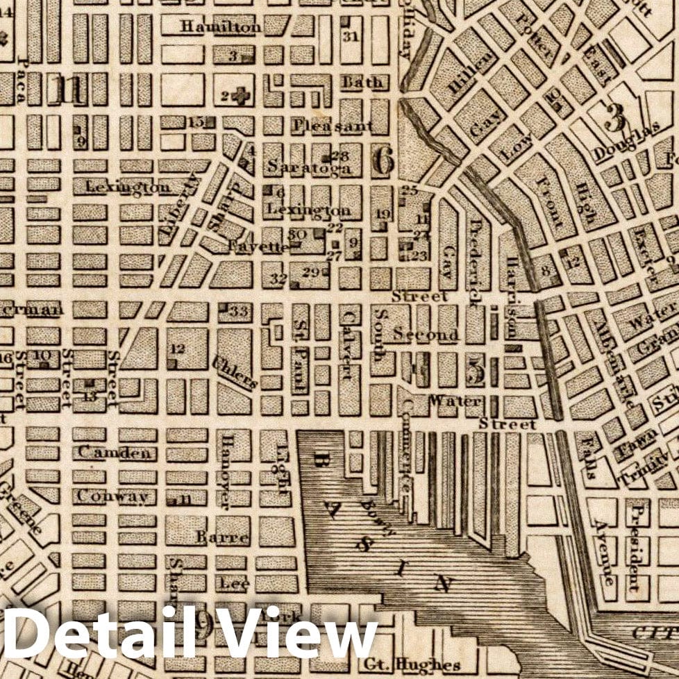 Baltimore Maryland - Road Map, 1844 - Historical Map Print