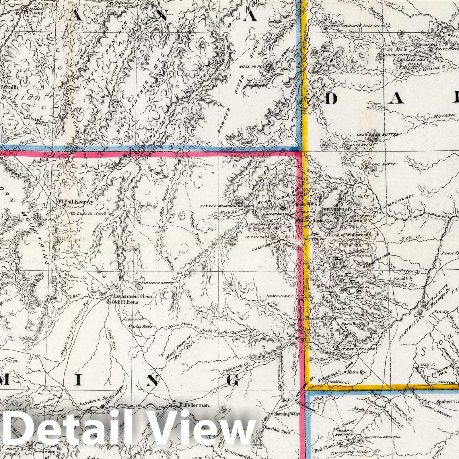 Black Hills and Big Horn Country - Route Map, 1877 - Historical Map Print