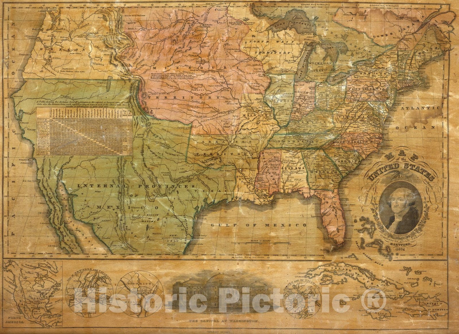 Historic Map : Wall Map, United States. 1831 - Vintage Wall Art