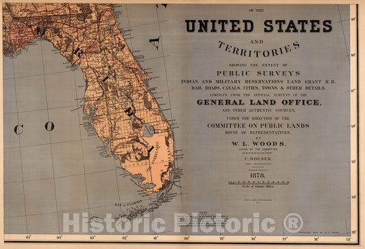 Historic Map : (Map 1 - Florida), 1878 - Vintage Wall Art