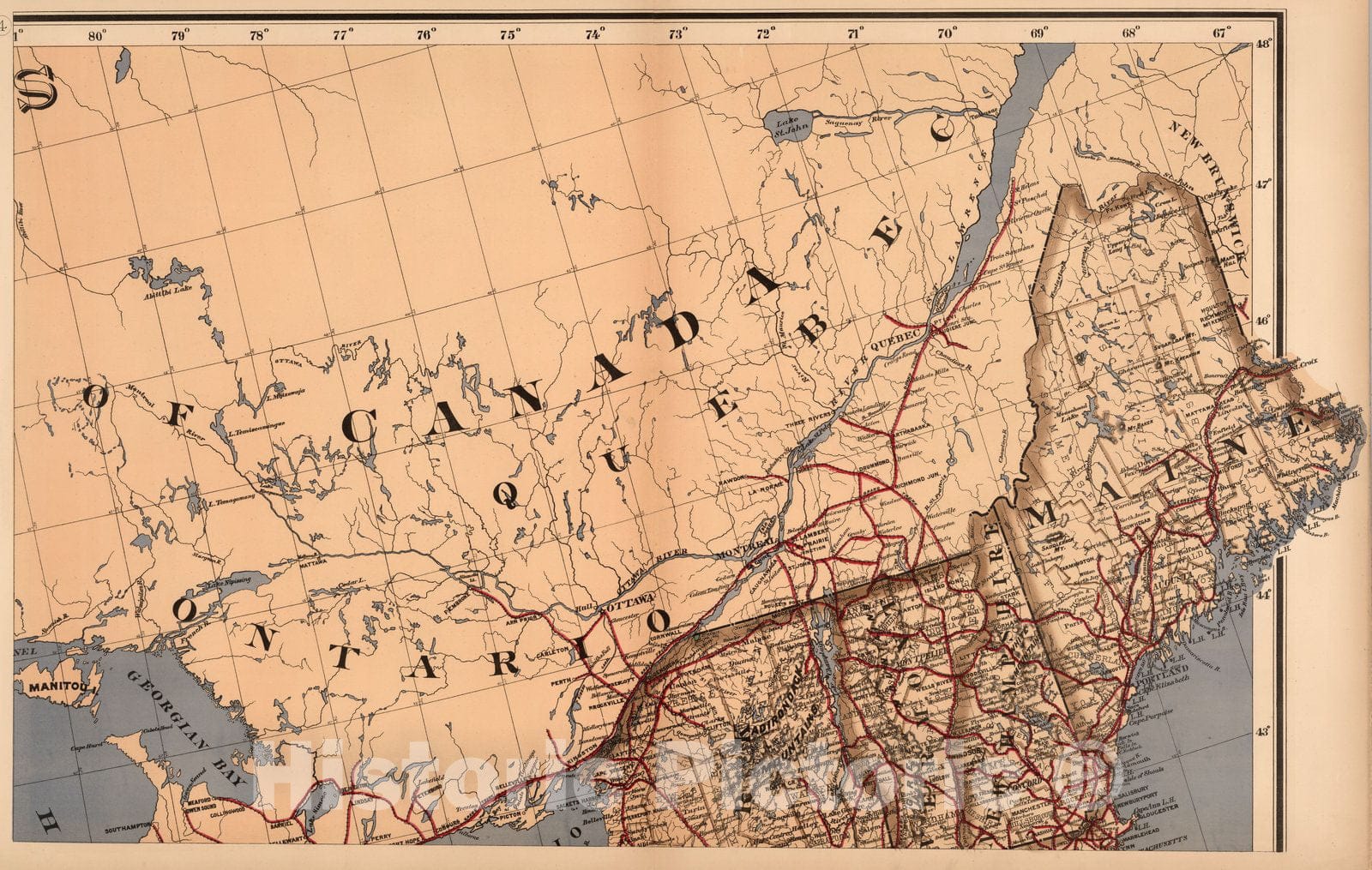 Historic Map : (Map 4 - Maine, New Hampshire, Vermont, New York), 1878 - Vintage Wall Art