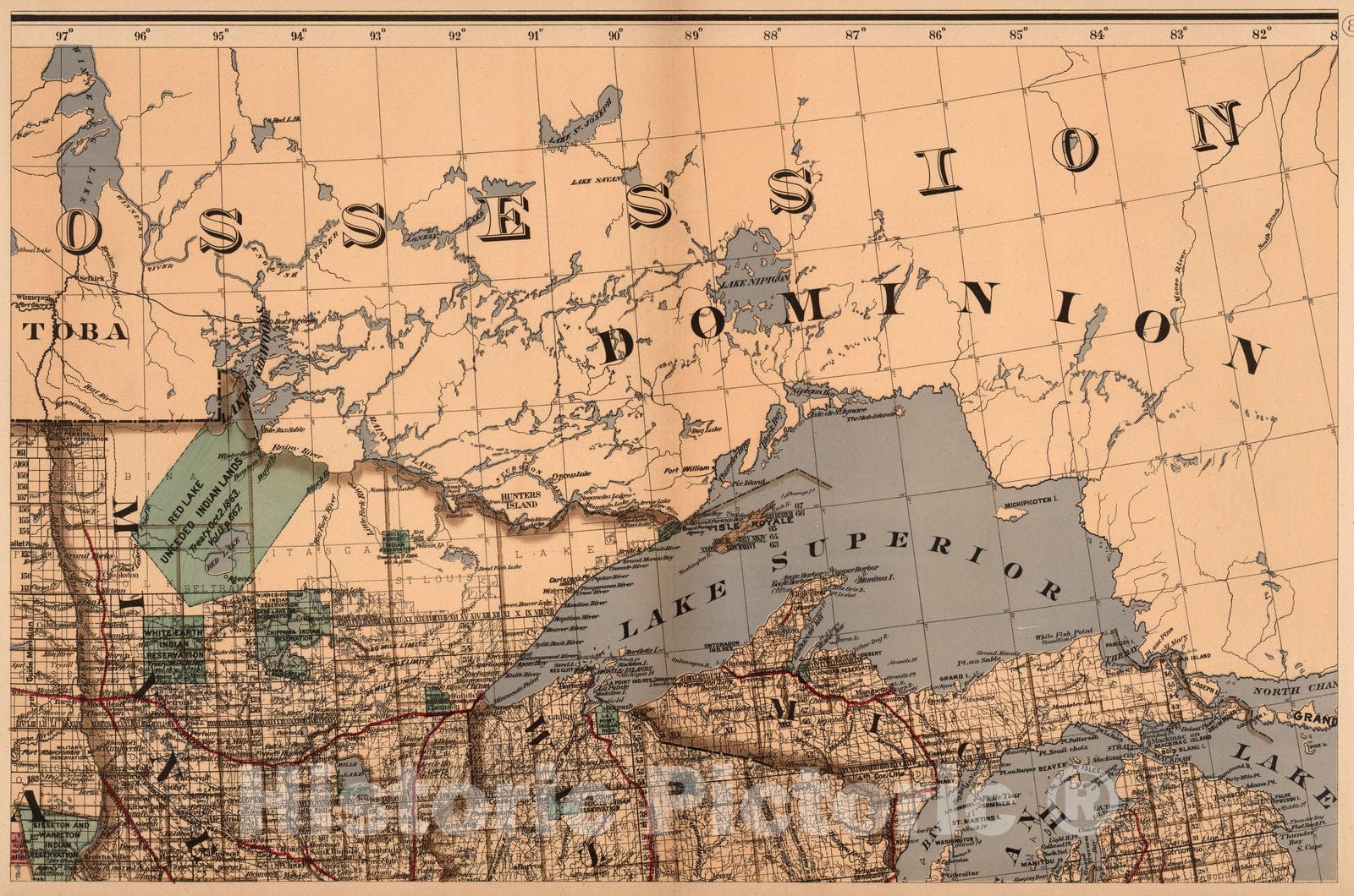 Historic Map : (Map 8 - Minnesota, Wisconsin, Michigan), 1878 - Vintage Wall Art