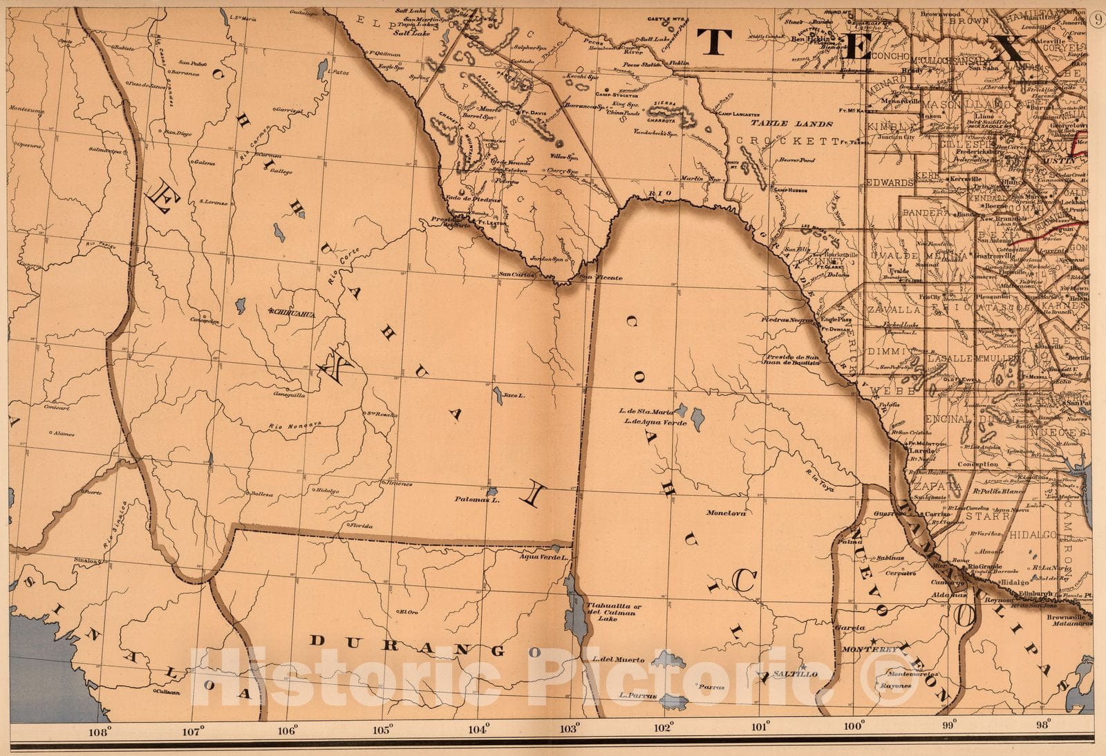 Historic Map : (Map 9 - Texas), 1878 - Vintage Wall Art