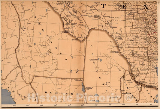Texas - Survey Map, 1878 - Historical Cadastral Map Print