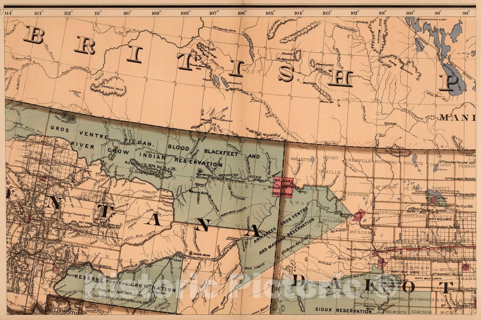 Montana and North Dakota - Survey Map, 1878 - Historical Map Print