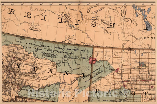 Montana and North Dakota - Survey Map, 1878 - Historical Map Print