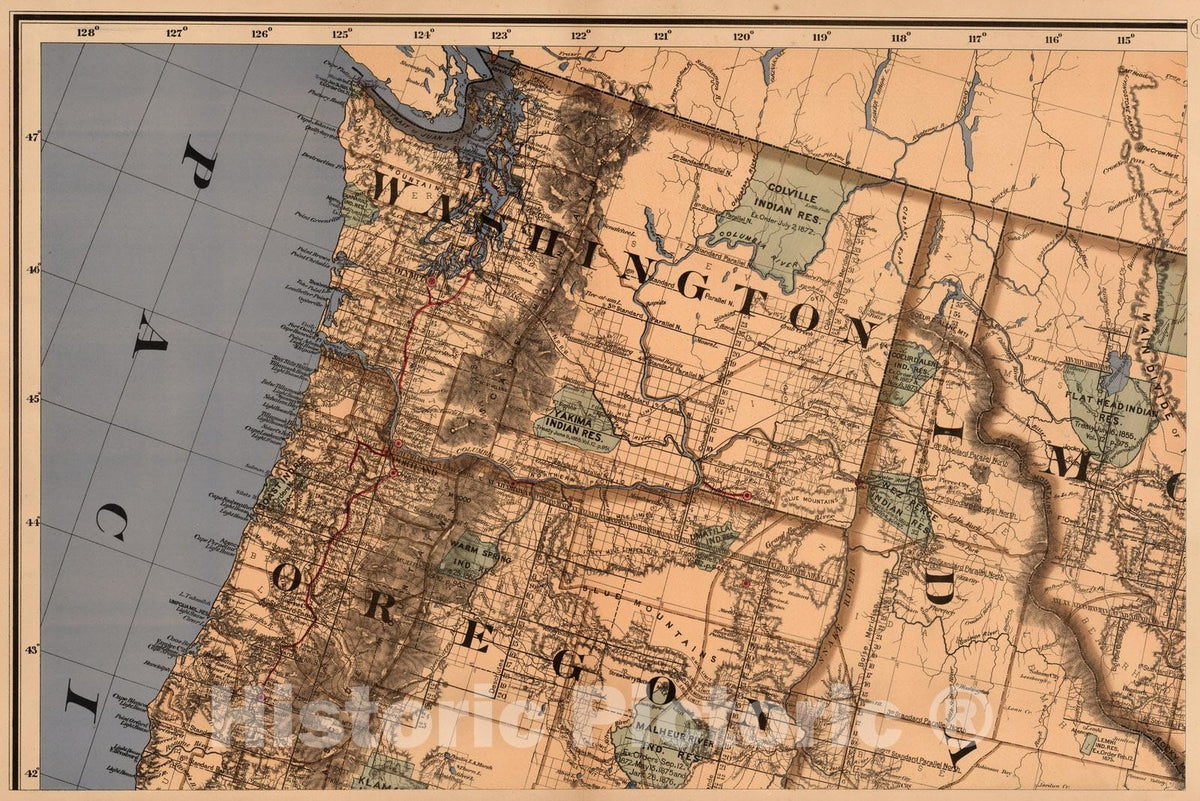 Historic Map : (Map 16 - Washington, Oregon, Montana, Idaho), 1878 - Vintage Wall Art