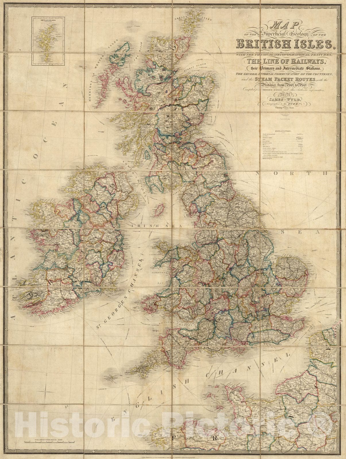 Historic Map : Case Map, Geology of The British Isles. 1856 - Vintage Wall Art