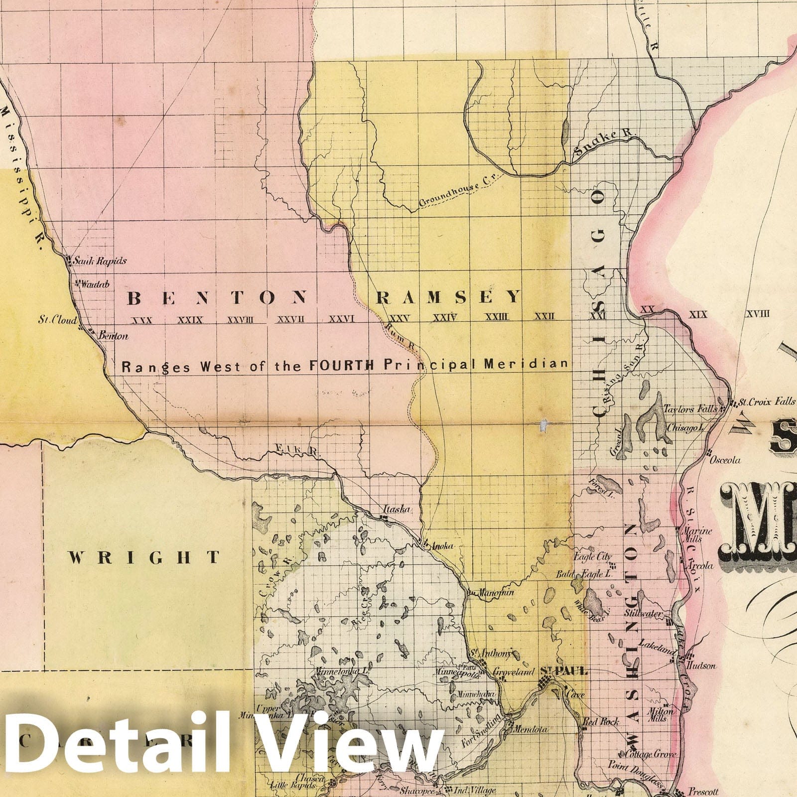 Minnesota - River Map, 1856 - Chapman's Sectional Map Print