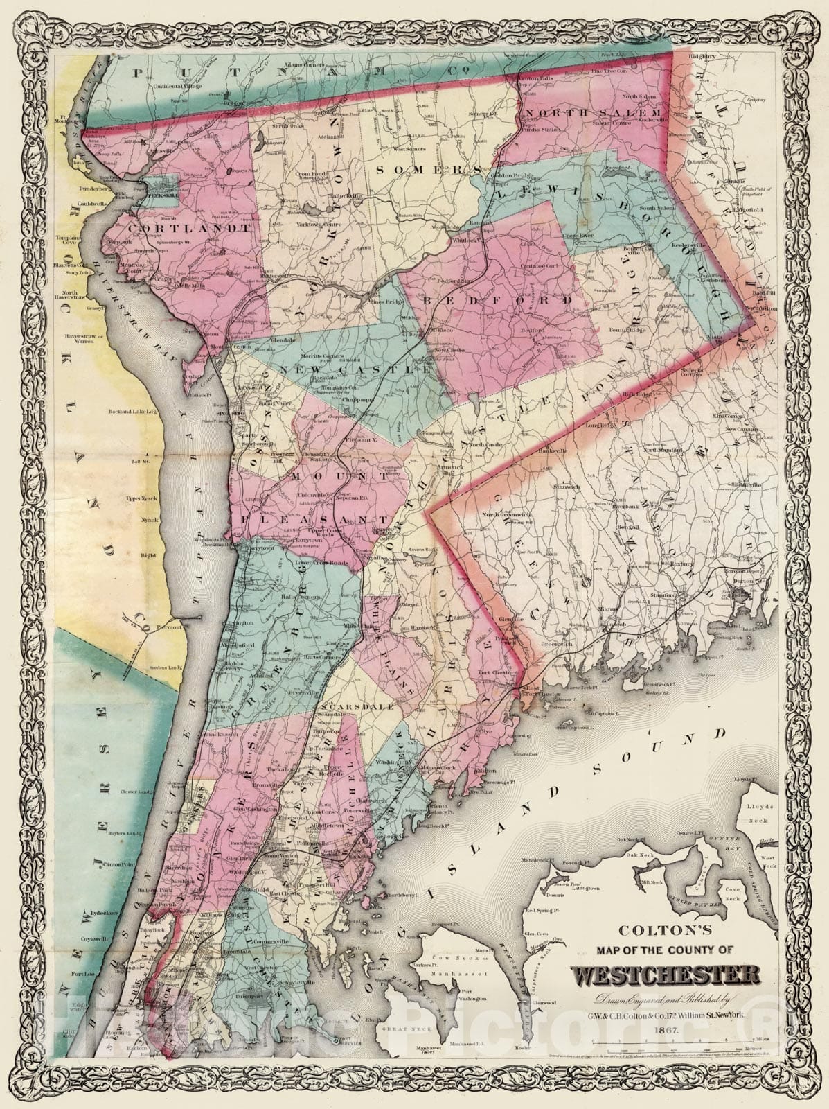 Historic Map - Pocket Map, Westchester County, New York 1867 - Vintage Wall Art