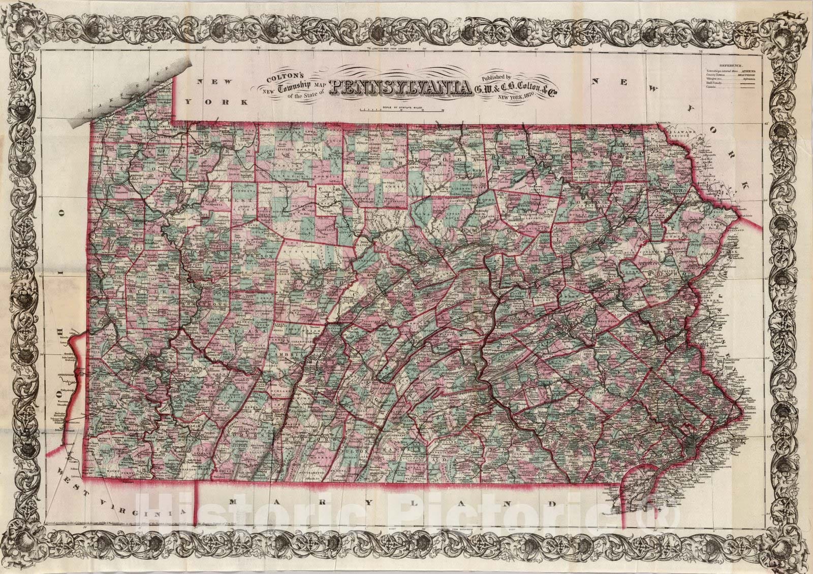 Historic Map : Pocket Map, Pennsylvania 1870 - Vintage Wall Art