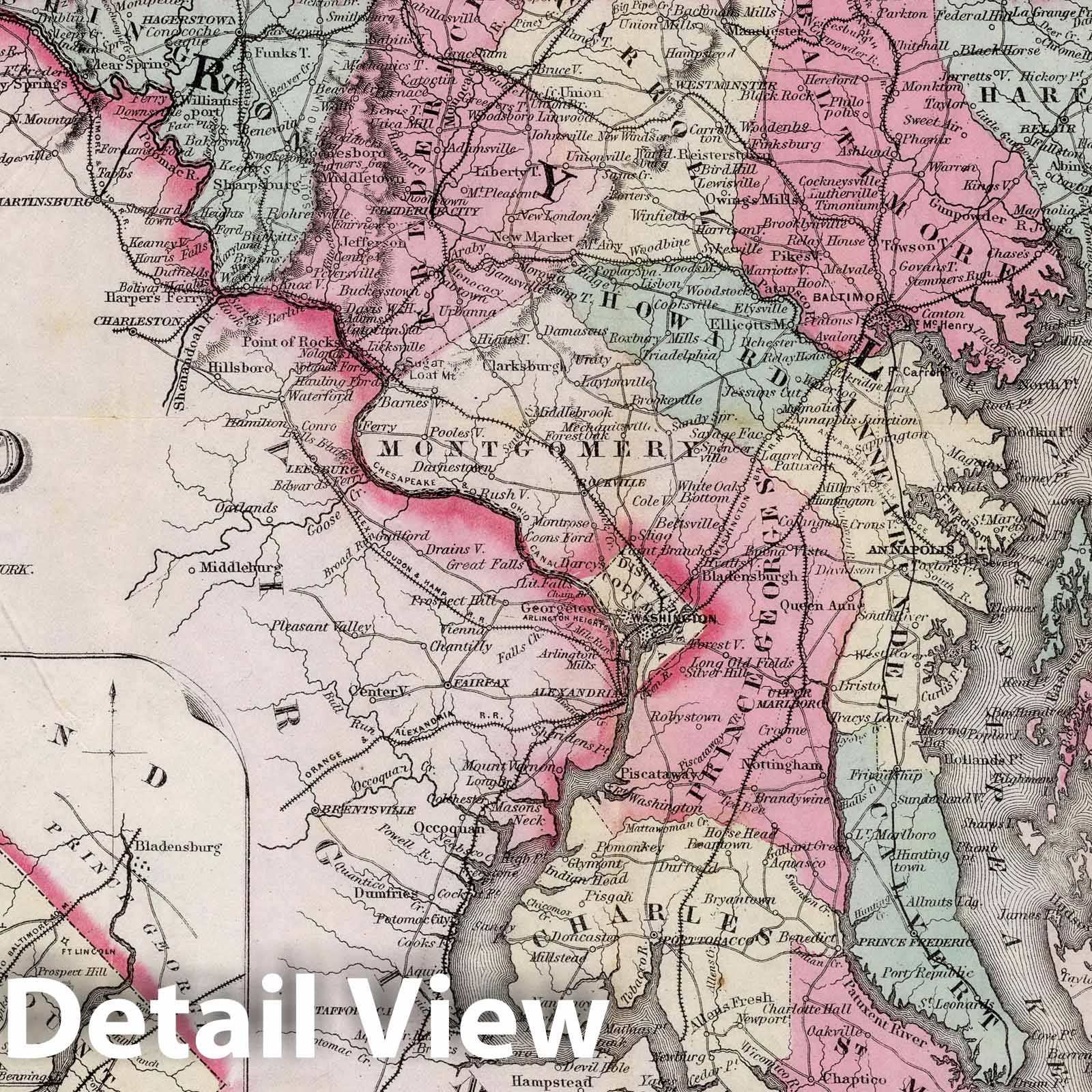 Delaware and Maryland with District of Columbia, 1873 - Historical Map Print