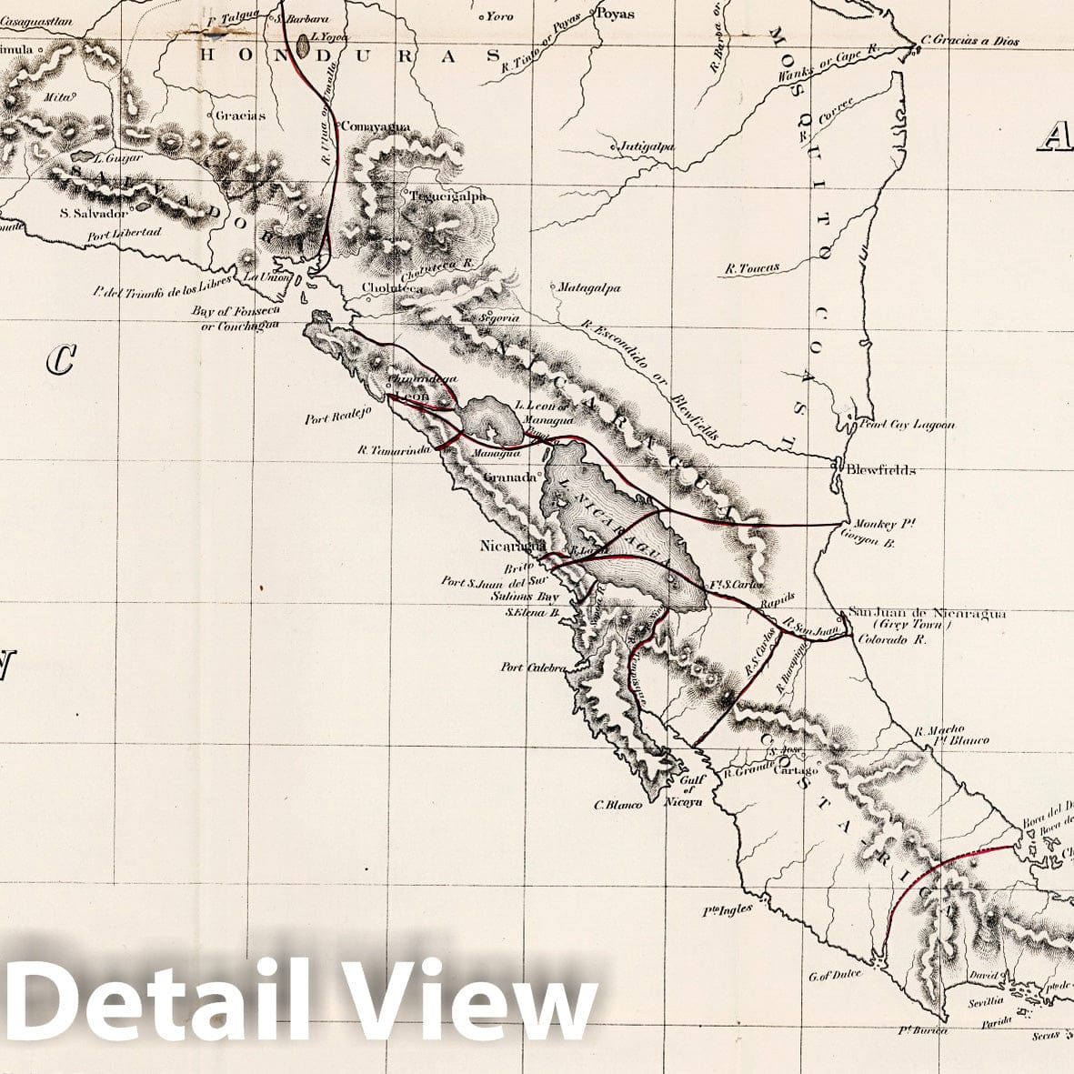 Central America - Railroad and Canal Map, 1866