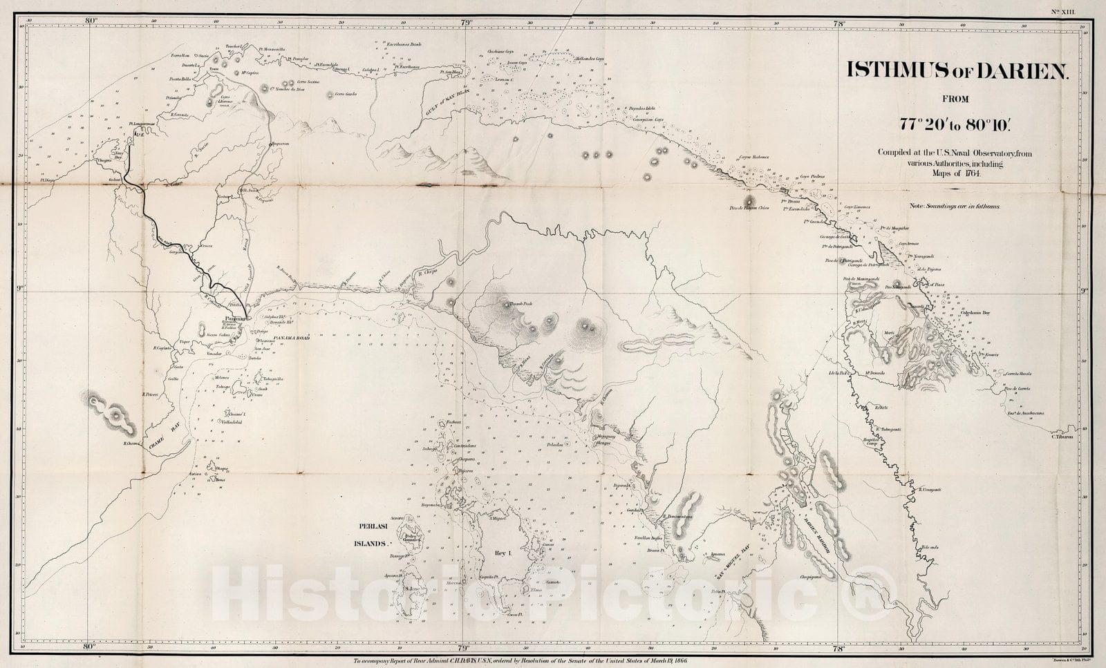Historic Map : Survey Book, No.XIII. Isthmus of Darien from 77(degrees) 20' to 80 (degrees) 10' 1866 - Vintage Wall Art