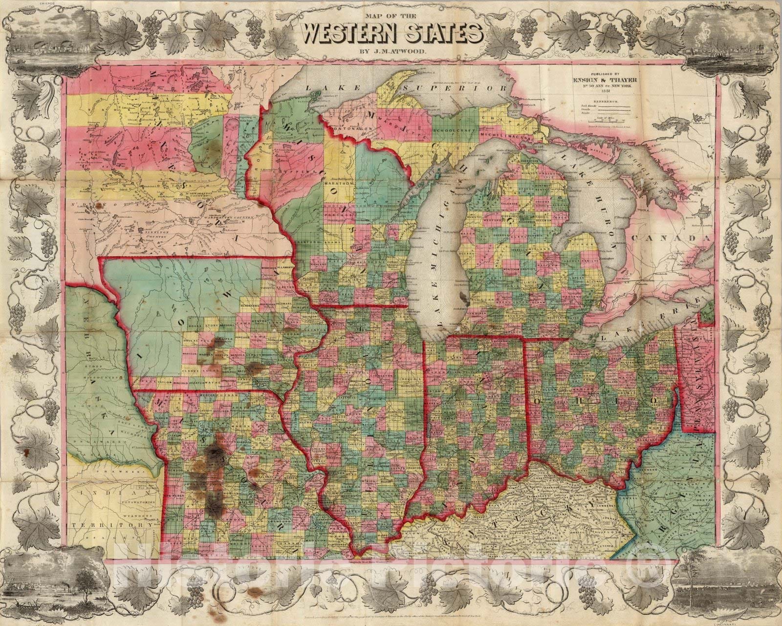 Historic Map : Map of the Western States, 1851 - Vintage Wall Art