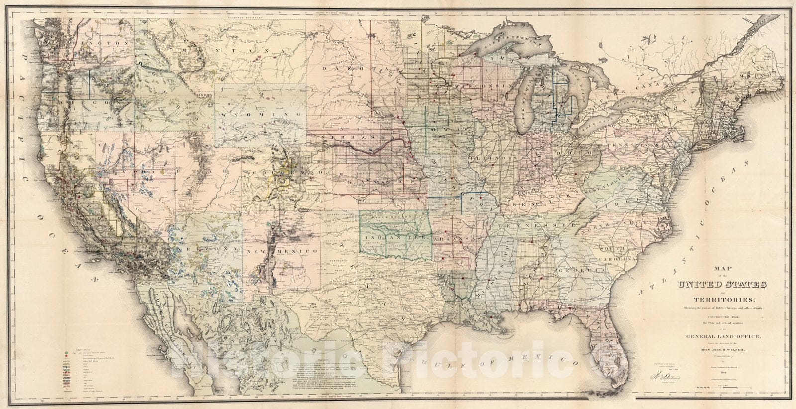 Historic Map : Map of the United States and Territories, 1869 - Vintage Wall Art