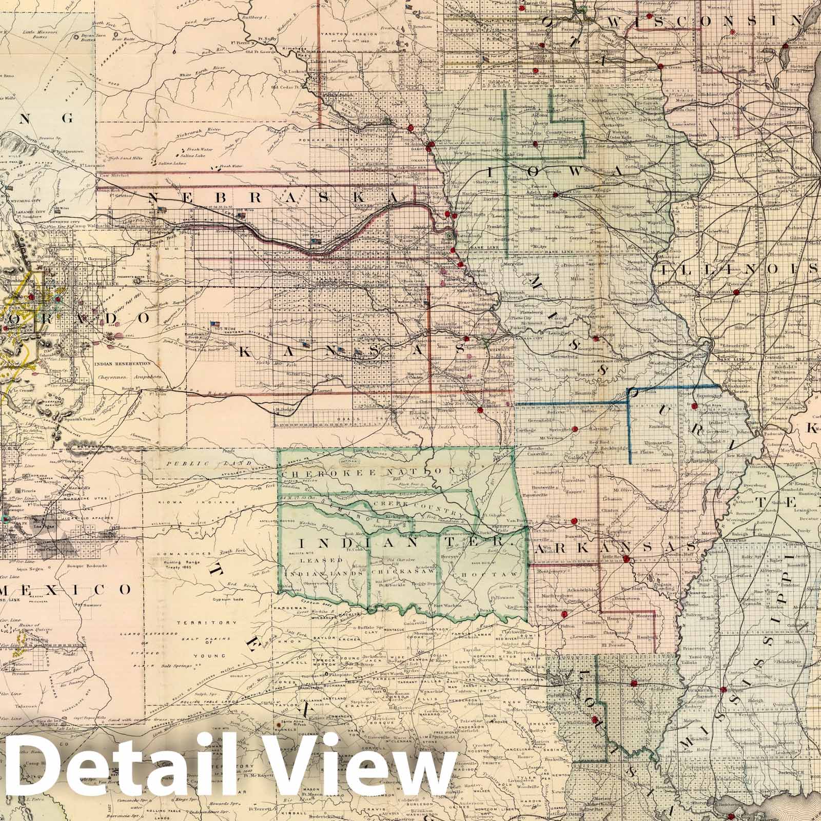 United States and Territories - Public Land Survey, 1869 - Historical Map Print