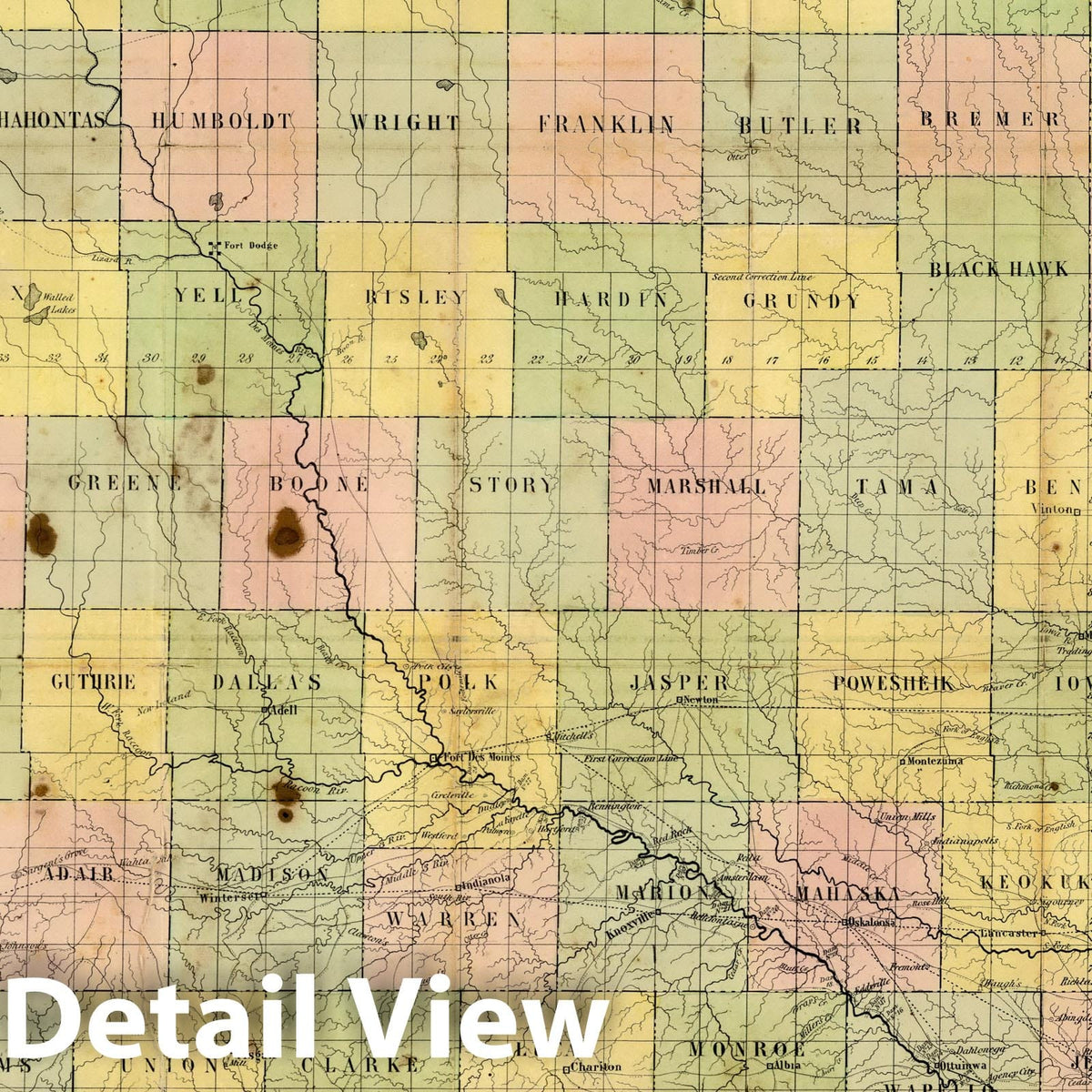 Iowa - Road Map, 1851 - Historical Map Reproduction