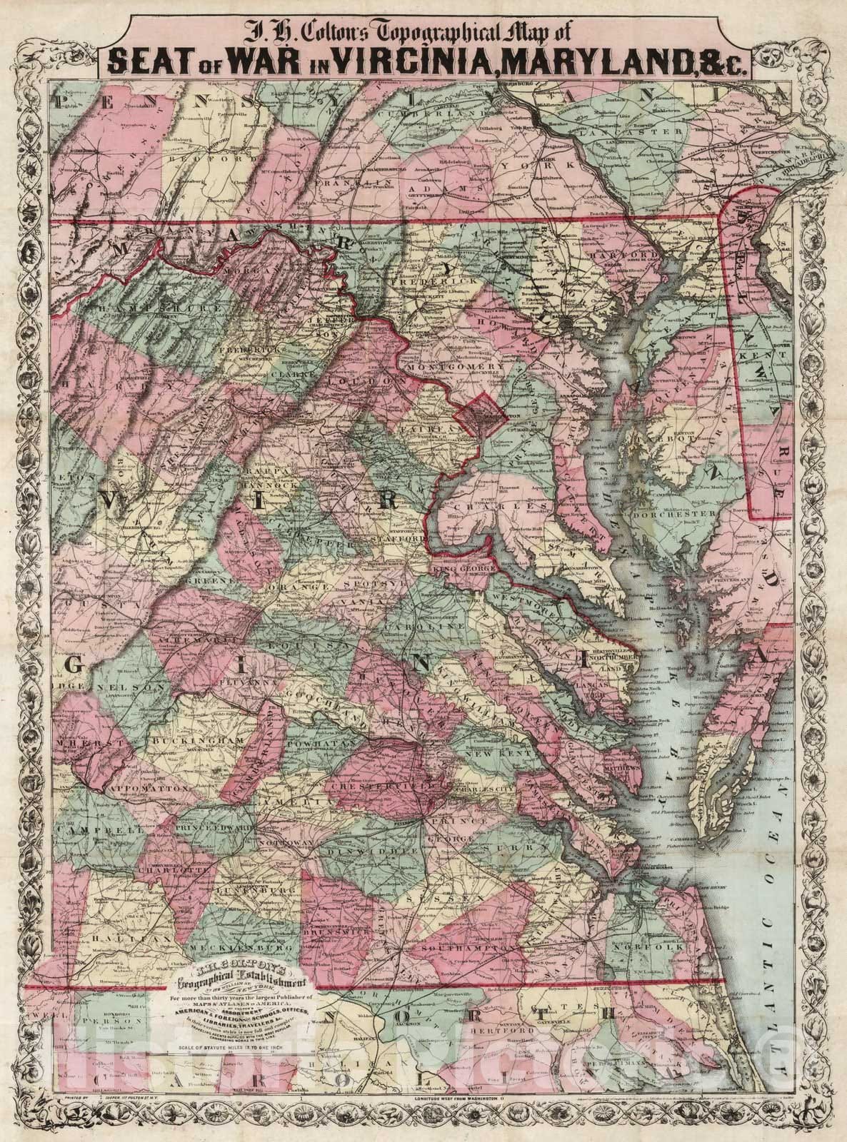 Historic Map : Topographical Map of Seat of War In Virginia, 1861 - Vintage Wall Art
