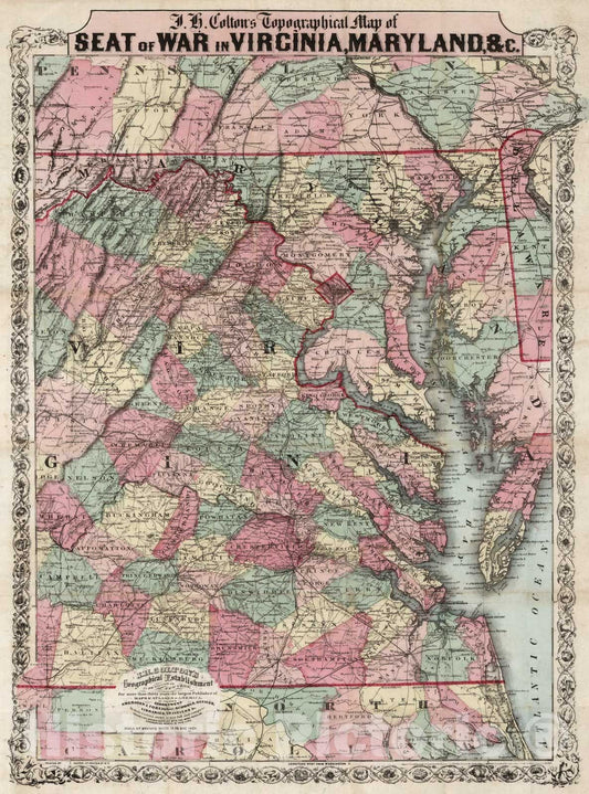 Historic Map : Topographical Map of Seat of War In Virginia, 1861 - Vintage Wall Art