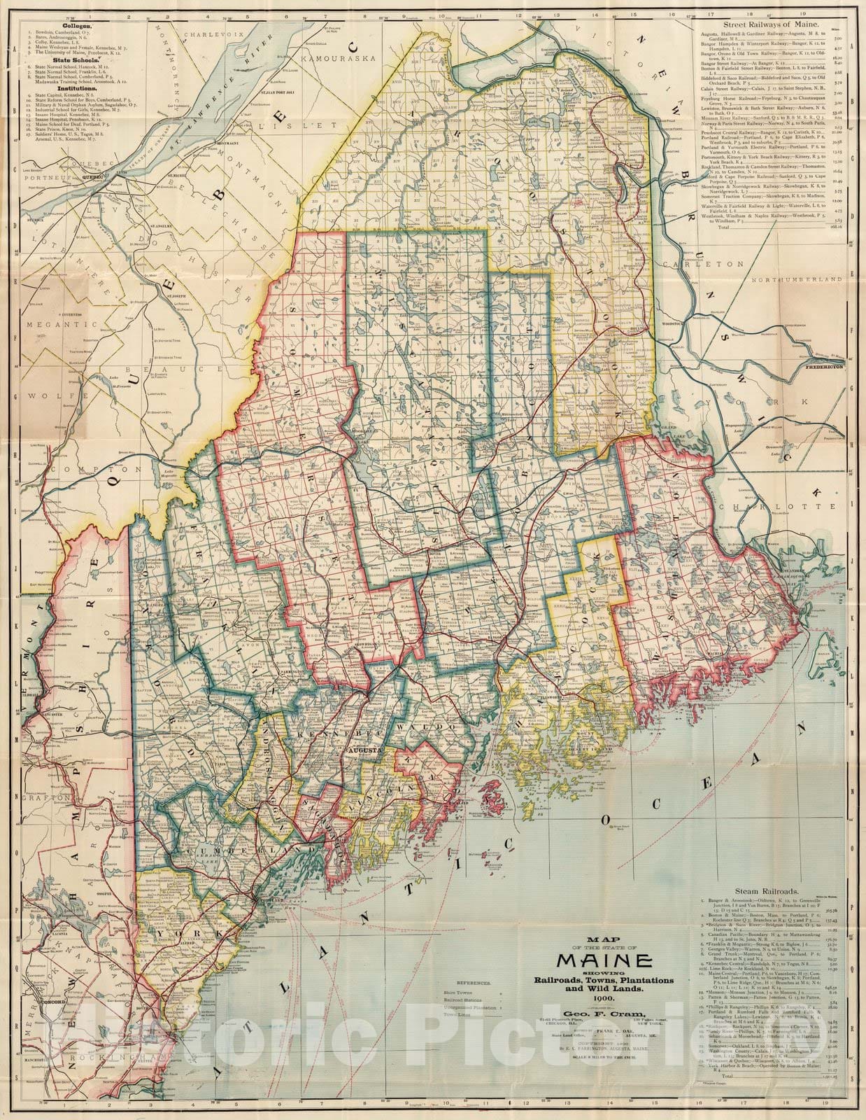 Maine - Railroad Map, 1900 - Historical Map Print