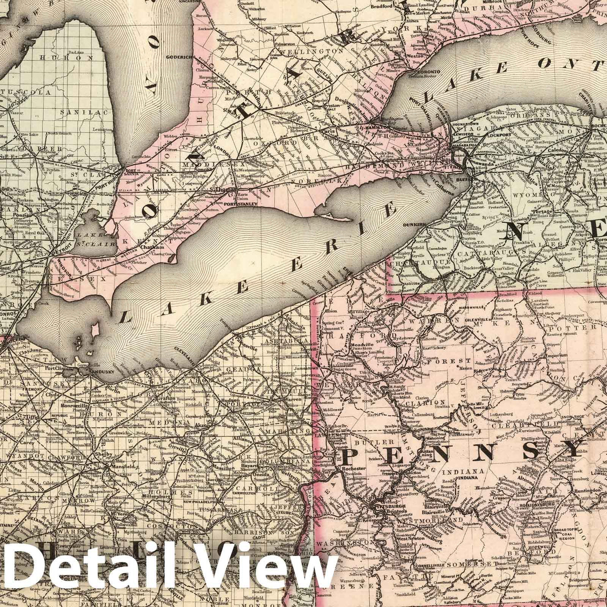 Middle States - Railroad Map, 1874 - Colton Historical Map Print