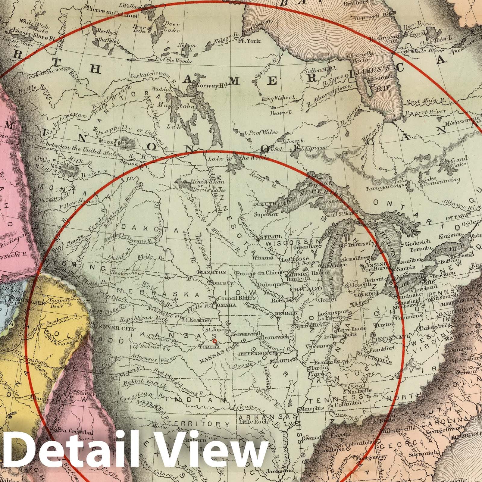 North America - Physical Map, 1873 - Historical Topographic Map Print