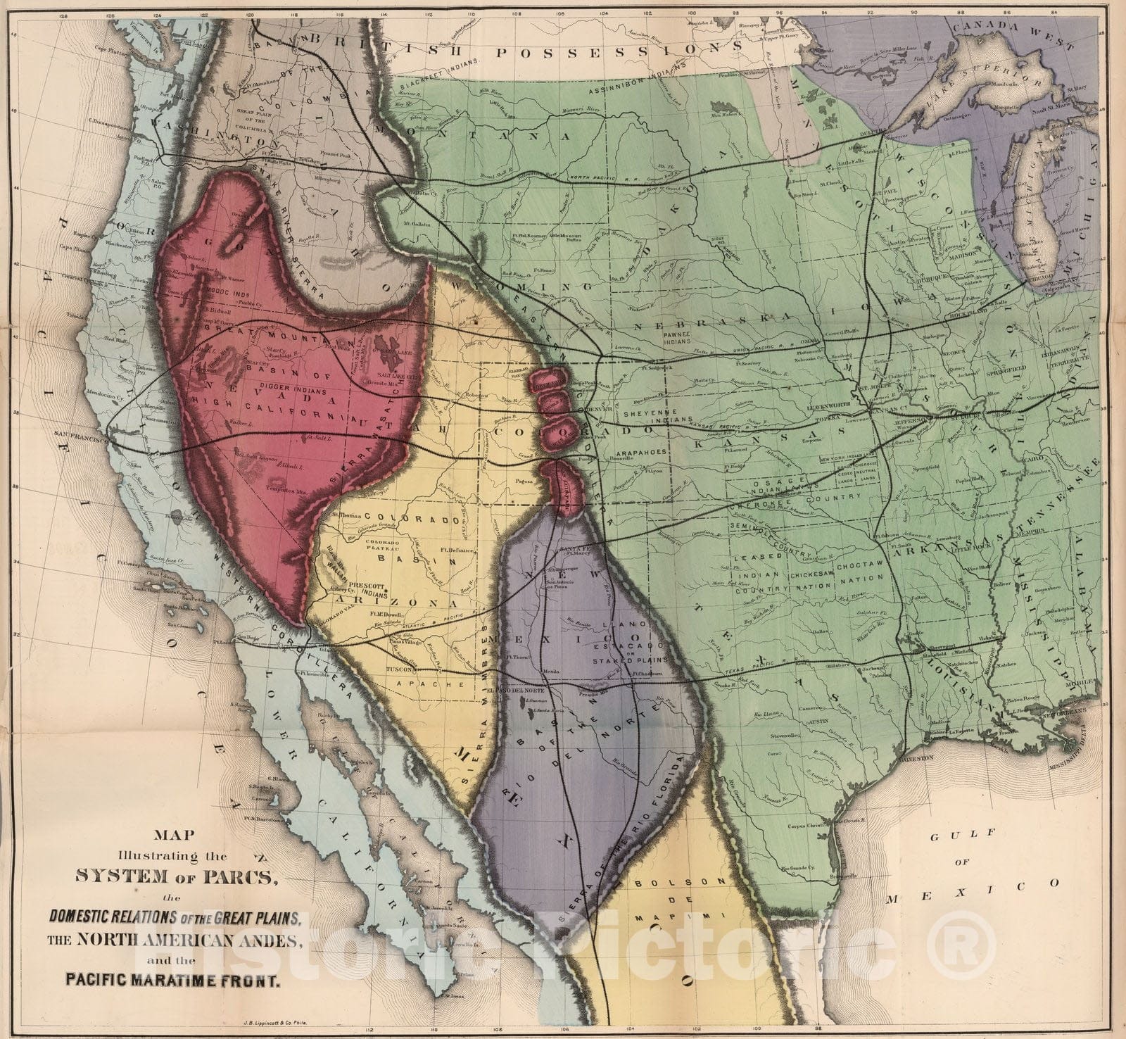 Historic Map : Map Illustrating the System of the Parcs, 1873 - Vintage Wall Art