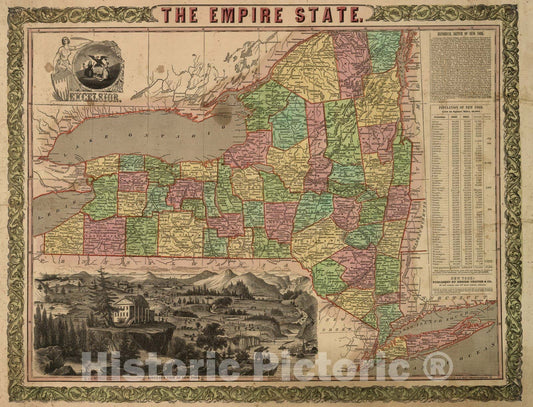 Historic Map : Wall Map, The Empire State, New York 1851 - Vintage Wall Art
