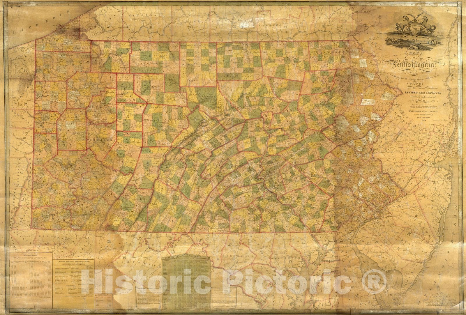 Historic Map : Map of Pennsylvania, 1849 - Vintage Wall Art