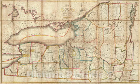 Historic Map : Case Map, Northern Part of the State of New York 1812 - Vintage Wall Art