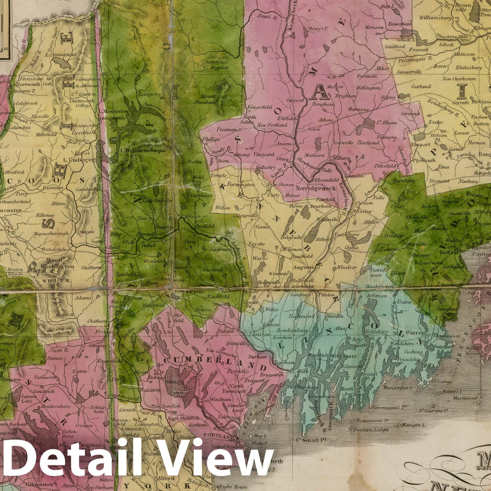 Maine, New Hampshire, and Vermont 1838 Historical Map Print