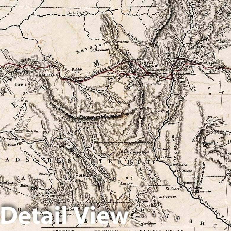 Mississippi to Pacific Coast, American Southwest - Railroad Map, 1858