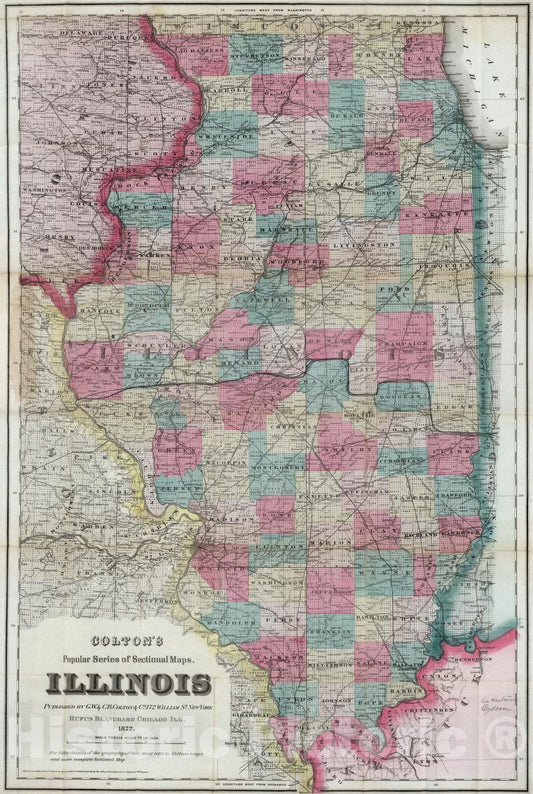 Illinois 1872 Historical Map Print - Colton's Popular Series