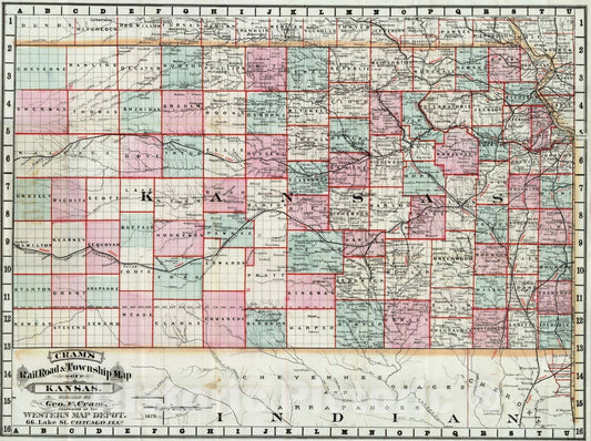 Kansas - Railroad Map, 1879 - Historical Map Print