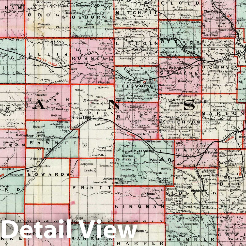 Historic Map : Rail Road & Township Map of Kansas, 1879 - Vintage Wall Art