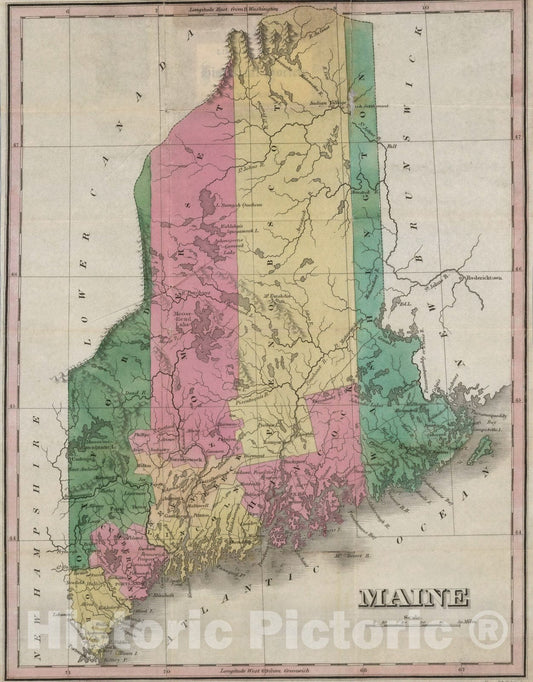 Maine, 1828 - Historical Map Print