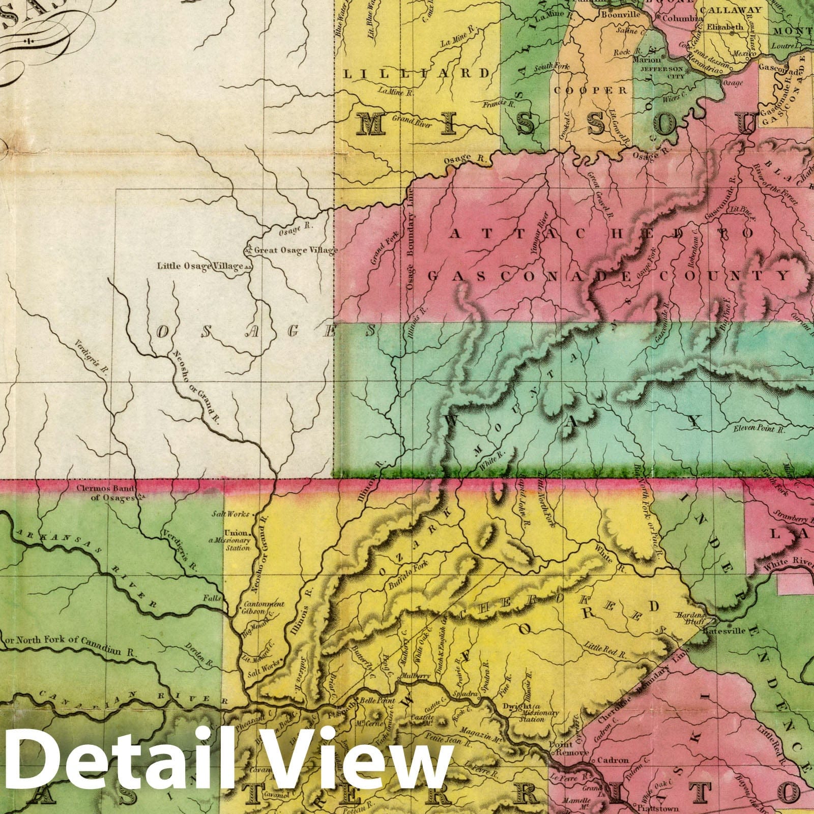 Missouri and Territory of Arkansas, 1826 - Historical Map Print