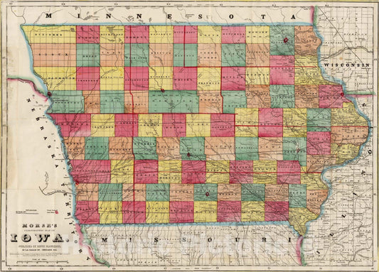 Iowa 1856 Historical Map Print - Hand-Colored Engraving