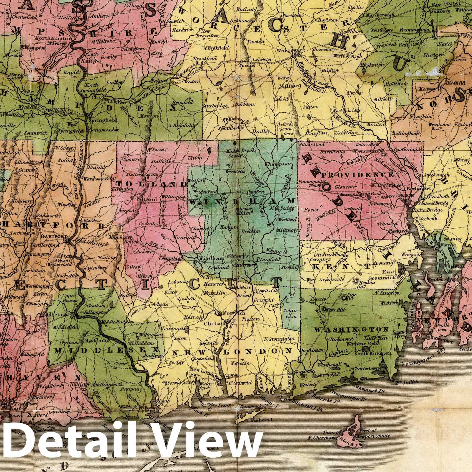 Massachusetts, Connecticut, and Rhode Island 1832 Historical Map Print